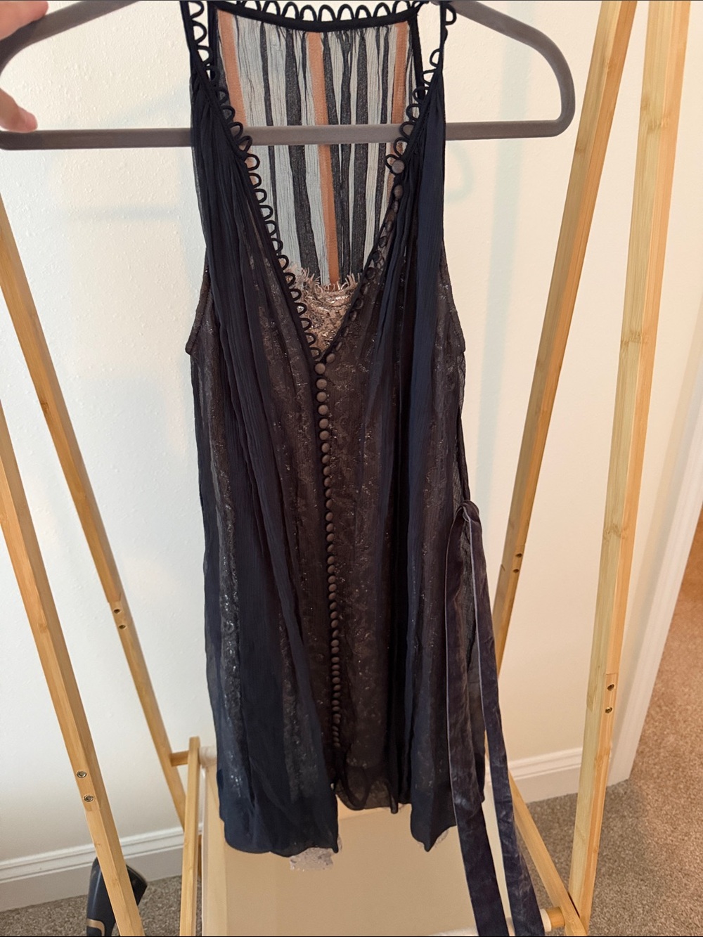 BCBGMaxAzria Dark blue & Sheer Button-Front Mini Dress